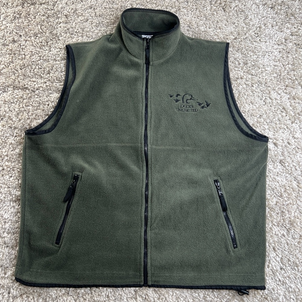 Ducks Unlimited Olive Green Fleece Vest with Embroidered Logo XL